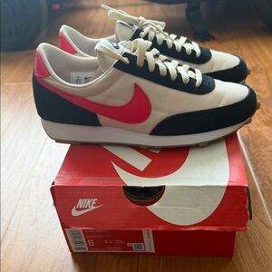 Nike Cream and Black Sneakers with Red Swoosh